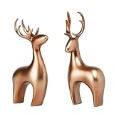 Braxio Deer Statue Reindeer Home Decor - 2pcs Resin Copper Reindeer Sculpture Deer Figurines for Living Room Bedroom Office Desktop Bookshelf Cabinets Decor Home Decoration