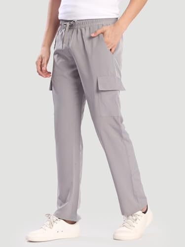 Image of BENE KLEED Men's Solid Polyester Cargo Trousers | Classic Style | Full Length | Straight Fit