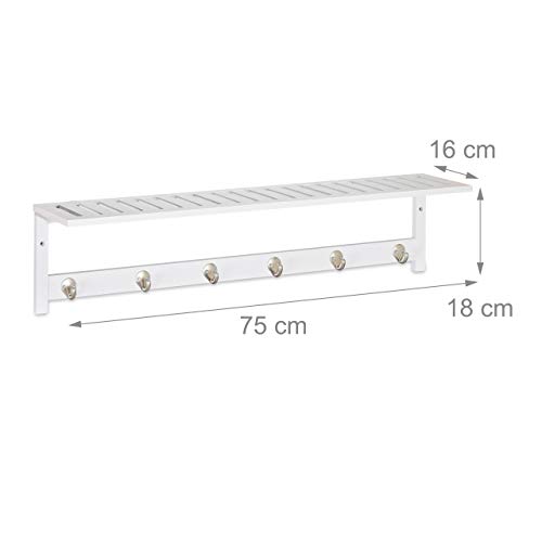 Perchero de pared 6 ganchos bambú blanco para pasillo y guardarropa 4