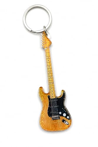 Porte-Clés Guitare Électrique Bois 7 cm – Porte Clé Musicien – Accessoire Clés Sac à Dos – Cadeau Guitariste Homme Femme