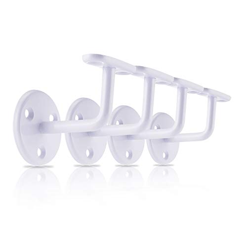 XFORT® Juego de 4 soportes de pasamanos blancos, robustos soportes de pasamanos de acero inoxidable para escaleras, para pasamanos de madera y de acero inoxidable, elegantes y con estilo.