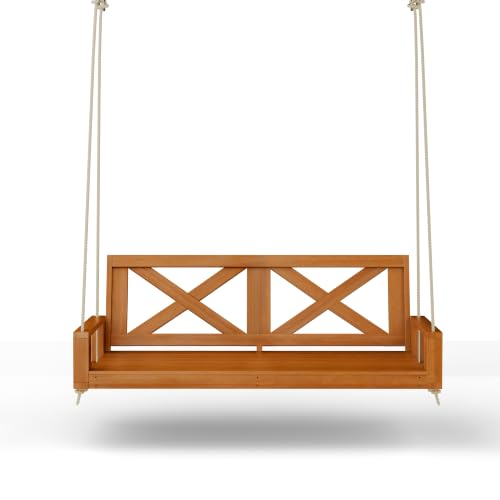 Image of Malvern Twin Wood Porch Swing Bed in Cedar Stain, Amish Handcrafted Daybed Style Swing