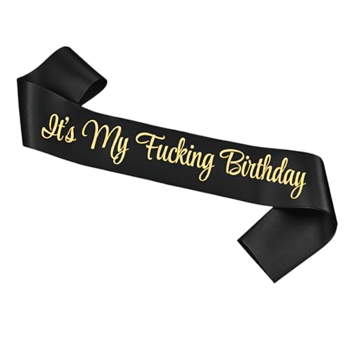 Teuena Black With Gold Glitter Its My F***ing Birthday Sash for Men