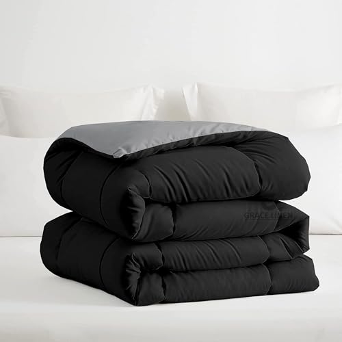 Image of Restful Sleep Reversible All Weather Comforter Double Bed Size - Dohar /Rajai /Blanket /Duvet -250 GSM Quilt Soft Microfiber Fill Double Bed (90 inchX100 inch) - Black /Silver Grey Color