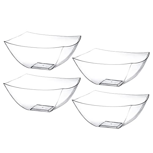 Posh Setting Square Plastic Serving Bowls, Small Clear Plastic Candy Bowls, 4 Pack Plastic Disposable Party Snack, Buffet, Chips, Or Salad Bowl, Heavy Duty #TOP19