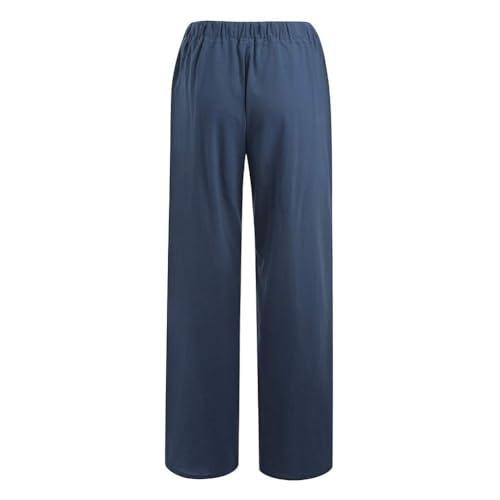 Cotton Linen Pants for Women,Summer Wide Leg Casual Loose Drawstring High Waist Palazzo Pants with Pockets4