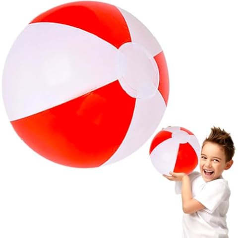 Chochkees Inflatable Beach Balls Design for Swimming Pool Party Favor, Birthday Parties, Summer Fun Toy (12-Pack, Red & White 12") Cover
