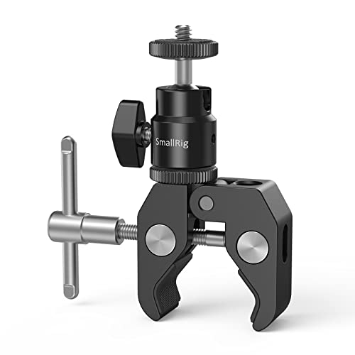 SMALLRIG Super Clamp con Mini Cabeza Esférica, Adaptador de Zapata Caliente con Roscas 1/4 para Monitores, Luces LED, Flash, Micrófonos, para GoPro, DJI Action 2, Insta360-1124
