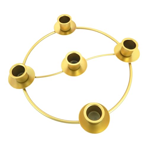 Advent Wreath Candle Holder, Christmas Candle Rings for Tapered Candles, Advent Wreath 5 Candle Holder for Christmas Festival Home Party Church Decor, Gold
