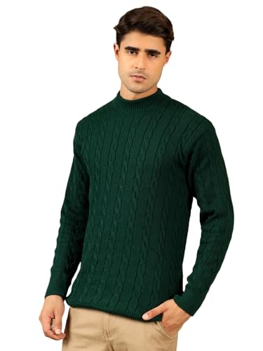 Image of Kvetoo Men's High Neck Cable Knit Sweater | Winter Pullover | Warm Wool Blend |Casual Full Sleeve Sweater for Men | Stylish Ribbed Neck Slim Fit Winterwear