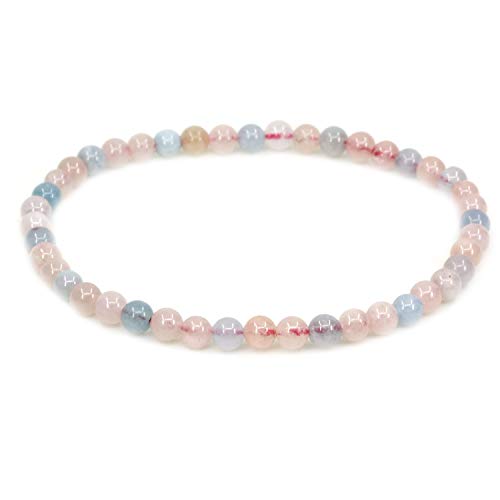 Keleny Natural 4mm Pink Morganite Beryl Aquamarine Round Beads Gemstones Rock Crystal Stretch Bracelet 7 Inch Unisex