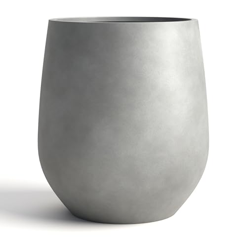 DTY Mount Wilson 15''D x 16.7'''H (Pot Opening 11.2") Fiberstone Round Planter with Drainage Hole, Smooth Finishes, Weather Resistant for Indoor and Outdoor, 2 Extra Coco Mats - Gray, Medium