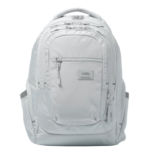 TOTTO - Mochila para Ordenador Portátil 13 Pulgadas, Modelo Eufrates, Mochila Eco-Friendly, 6 Compartimentos, Cremallera para Candado, Bolsillos Botella, Espaldra Ergonómico, Color Micro Chip Gris