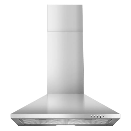 SNDOAS 24 inch Range Hood,Stainless Steel Oven Vent Hood,Wall Mount Kitchen Hood,Ducted/Ductless Chimney-Style Kitchen Exhaust Hood with Push Button Control,Stove Vent Hood with 3-speed Fan