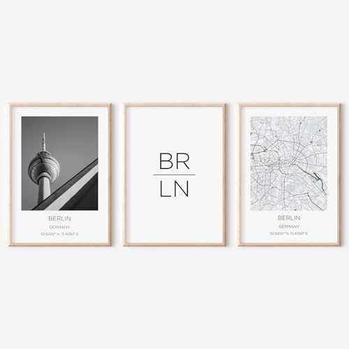 Lot De 3 Posters Ville DIN A3 (30x42cm) - Style Minimaliste Noir Et Blanc, Décoration Murale Moderne