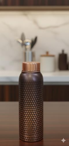 Image of Pure Copper Water Bottle | Seamless Semi-Hammered Ayurvedic Drinking Bottle | Leakproof, Eco-Friendly & Reusable Copper Drinkware | Health Benefits, Natural Water Purifier-900ml