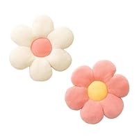 2 Stück Blumenbodenkissen, Ästhetische Kuschelkissen als Zimmerdeko für Mädchen, Süße Deko & Sitzkissen für Kinderzimmer, Mädchenzimmer, Teenager-Room, Schlafzimmer, Sofa und Boden (Rosa & Weiß)