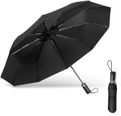 Image of G4Free Portable Auto Travel Umbrella - Windproof for Rain and Wind, Auto Open Close Button, Perfect for Car, Men & Women (Black Dark)