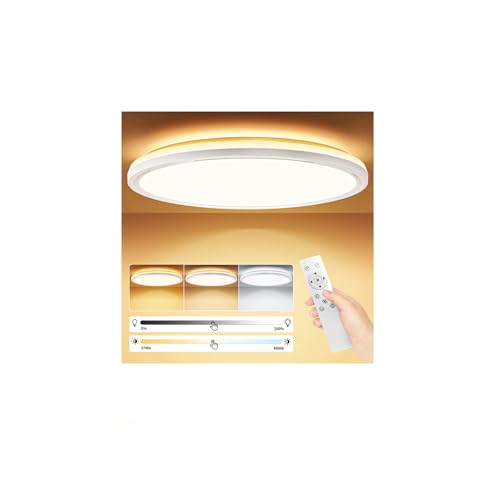 Lamparas de Techo 24W, Plafon Led Techo Regulable con Mando a Distáncia & Efecto de Retroiluminación, Lampara de Techo para Dormitorio Cocina comedor habitacion Pasillo Balcón Salón, Ø30CM - Blanco