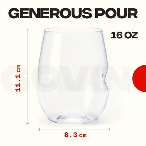 Image of govino Unbreakable Plastic Wine Glasses - Stemless Shatterproof Tritan Glassware, Fancy Cups That Look Like Glass, 16oz, Set of 4