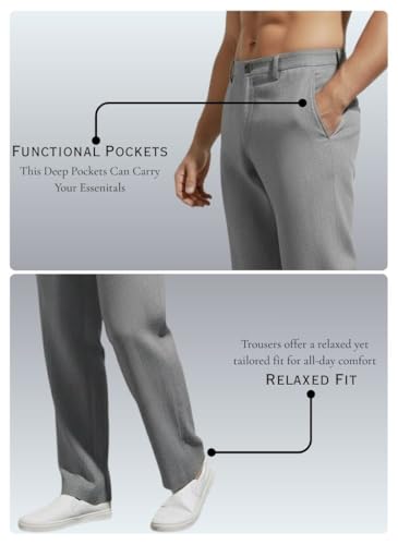 Image of Linen Pants for man | Lower for man | Chinos for Casual Wear |Straight fit Trouser for Men | Elastic Waist Brethable Summer Pants for Regular, Office Wear