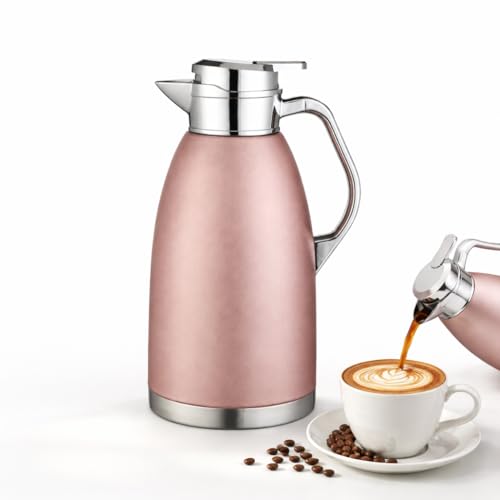OLRWSLG 2.3 Litre Thermal Carafe Jugs, Stainless Steel Insulated Coffee Carafe Double Walled Vacuum Insulated Coffee Pot with Press Button Top, Hot Water Jug Thermal Teapot for Coffee Juice Milk Tea