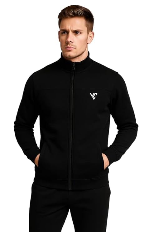 Krystle Men's Winter Warm Tracksuit Set | Full Sleeve Zipper Jacket with Pajama Bottoms (Black,Multisize)