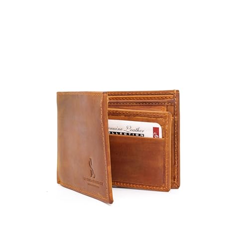 Bifold Wallet for Men with Premium Cowhide Leather Slim Wallet, Minimalist Design, Multiple Card Slots, Stylish Durable Gift-Ready Men’s Wallet (Brown)