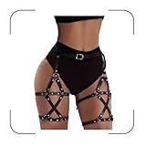 Gemily Punk Waist Chain Belt Leather Black Body Chain Party Leg Harness Garter Rave Body Jewelry for Women and Girls (2)