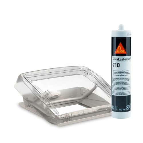 Claraboya para Techo de Caravana, Heki Mini 40x40 cm, Transparente, Homologada, para el techo 25mm-42mm + Adhesivo SikaFlex 710