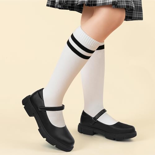 JABASIC Girls School Uniform Shoes Comfortable Mary Jane Flats (13,Black) — view 2