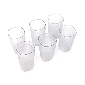 Square Plastic Fiber Glass Set of 6 for Water, Drinking Glass, Juice Glasses, Soda Glass, Beer Glass, Milk Glass, Unbreakable Glass Set, Long Plastic Glass (350 ML)