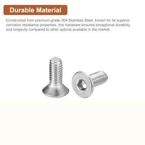 Image of DTGN M3-0.5 x 8mm Flat Head Socket Cap Screws, 100 Pack 304 Stainless Steel Hex Socket Flat Head Screws, Full Thread, Countersunk Bolts
