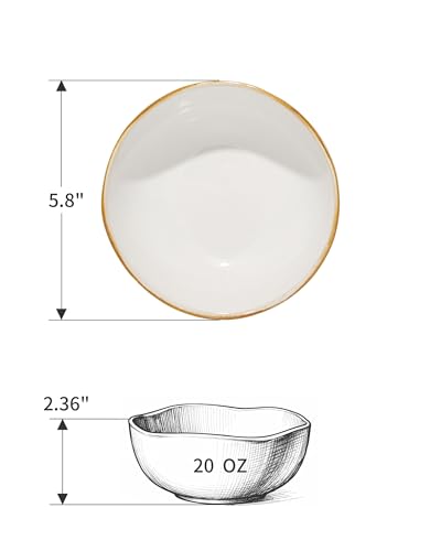 Image of Pokini 20Oz Stoneware Cereal Bowls Set of 6, 5.8 inch Irregular Soup Bowls Set | Reactive Glaze Small Bowls for Soup, Oatmeal, Snack, Microwave & Dishwasher Safe, Chip Resistant Breakfast Bowls, White