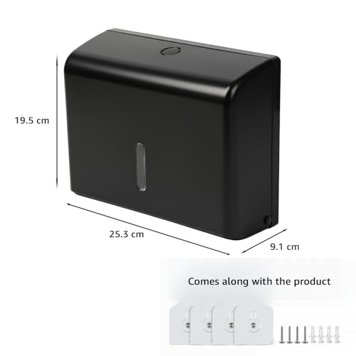 Image of Amazon Basics Wall-Mounted Multifold Paper Towel Dispenser | ABS Plastic | Black | 25.3L x 19.5Hx 9.1D cm