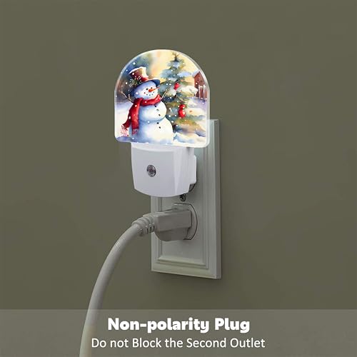 Image of Cute Snowman with Christmas Tree Night Light Plug into Wall, Winter Xmas Snowman Dusk to Dawn Night Light Plug in,0.5w Energy Saving Sleep Friendly NightLight for Kids Boys Girls Home Decor