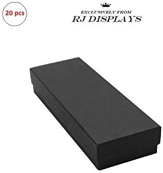 RJ Displays 20 Pack Cotton Filled Matte Black Color Cardboard Paper Jewelry Bracelet, Watch, Necklace, Jewelry Set, Gift Retail Packaging Box Size-8" x 2" x 1" inches #82