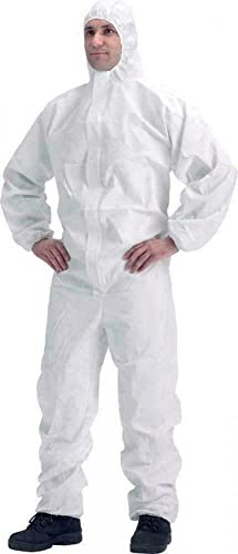 White Disposable Coverall with Hood - Chemical Protective Clothing for Men & Women, Waterproof Suit for Industrial Safety Workwear, Robust yet Lightweight, Size M (Medium)