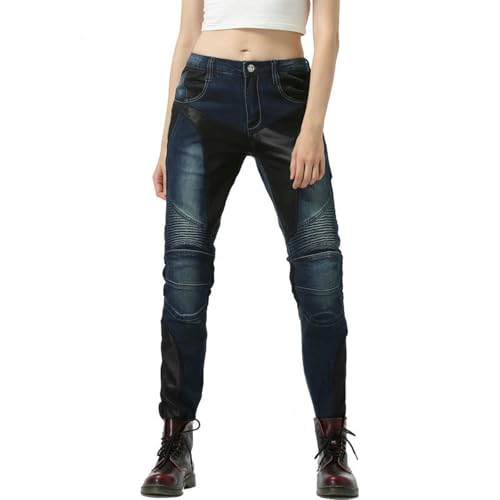 Vhersily Jeans de moto pour femme, jeans skinny d'été, avec protections pour genoux et hanches, élastique, slim fit, en denim, motard, hotpants soirée club discothèque, frais et respirant, X Bleu, XL