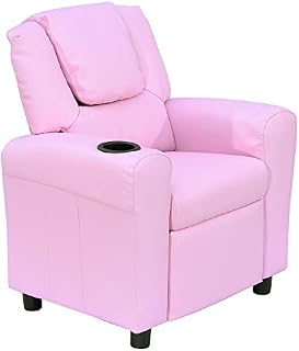HOMCOM Kids Children Recliner Lounger Armchair Games Chair Sofa Seat PU Leather Look w/Cup Holder (Pink)