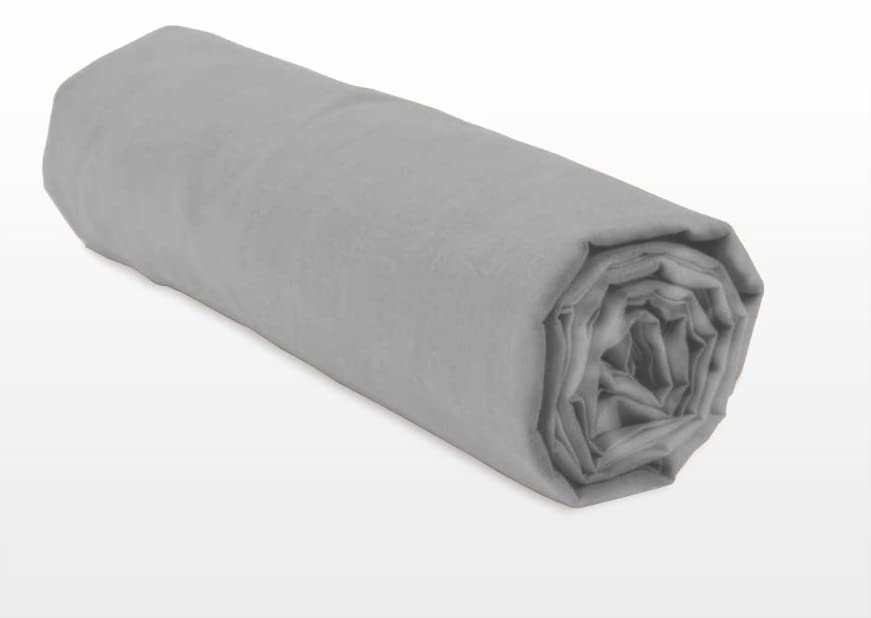 100% Cotton Fitted Sheet - 57 Thread Count - Size 140 x 190 cm - Light Grey - 30 cm Deep Weave - Soft, Breathable, Washable