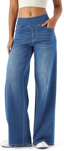 LaiEr Large Denim Wide Leg Pants for Women, High Waisted and Slimming with Multiple Pockets, Straight Tube, Loose fit, Cat Whisker, Marbling wash Craft, High Elasticity Casual Jeans