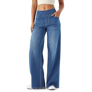 LaiEr Dames Jeans Broek met Wijde Pijpen,Baggy Denim Broek hoge taille en Meerdere Zakken,Rechte Buis, Losse Pasvorm,Hoge Elasticiteit Casual Vrouwen Jeans Met.(MiddenBlauw,L)