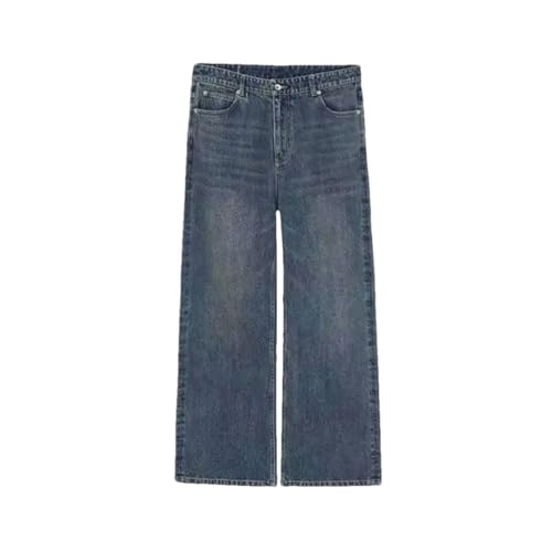 Men'skorean Style Denim Pants Solid Color Washing Wide Leg Straight Jeans Trousers