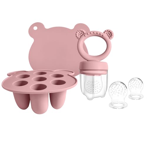 Image of BigSpinach Silicone Baby Food Freezer Tray with Teething Popsicle Molds - Baby Fruit Feeder and Breastmilk Teether Combo