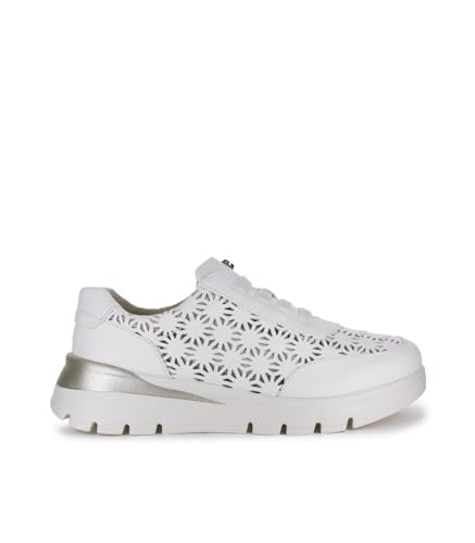PITILLOS Zapatillas Deportivas Mujer, Blancas con Calado Floral, Suela Gruesa, Plataforma Dorada (Blanco, Sistema Tallas Calzado EU, Adulto, Mujer, Números, Mediano, 39)