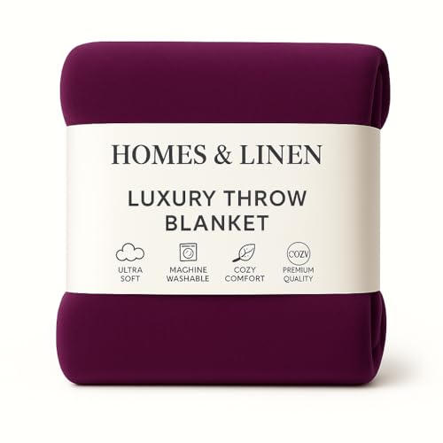 HOMES-LINEN Fleece Faux Fur Roll Mink Throws Soft Cosy Bed Blankets (Aubergine, King (200cm x 240cm))