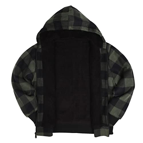 Image of LeeHanTon Mens Flannel Jackets Sherpa Lined Fleece Zip Up Winter Warm Workout Plaid Sweatshirt with Hood