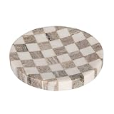 Bloomingville Round Marble Checkered Cheese and Serving Tray, Buff Color and White