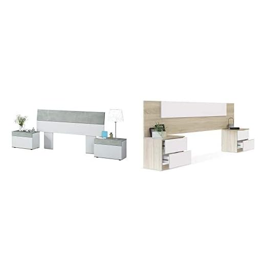 Habitdesign Cabezal + mesitas, Dormitorio, Modelo Tekkan + Cabezal + Dos Mesitas de Noche, Cabecero y Mesitas, Modelo Alaya